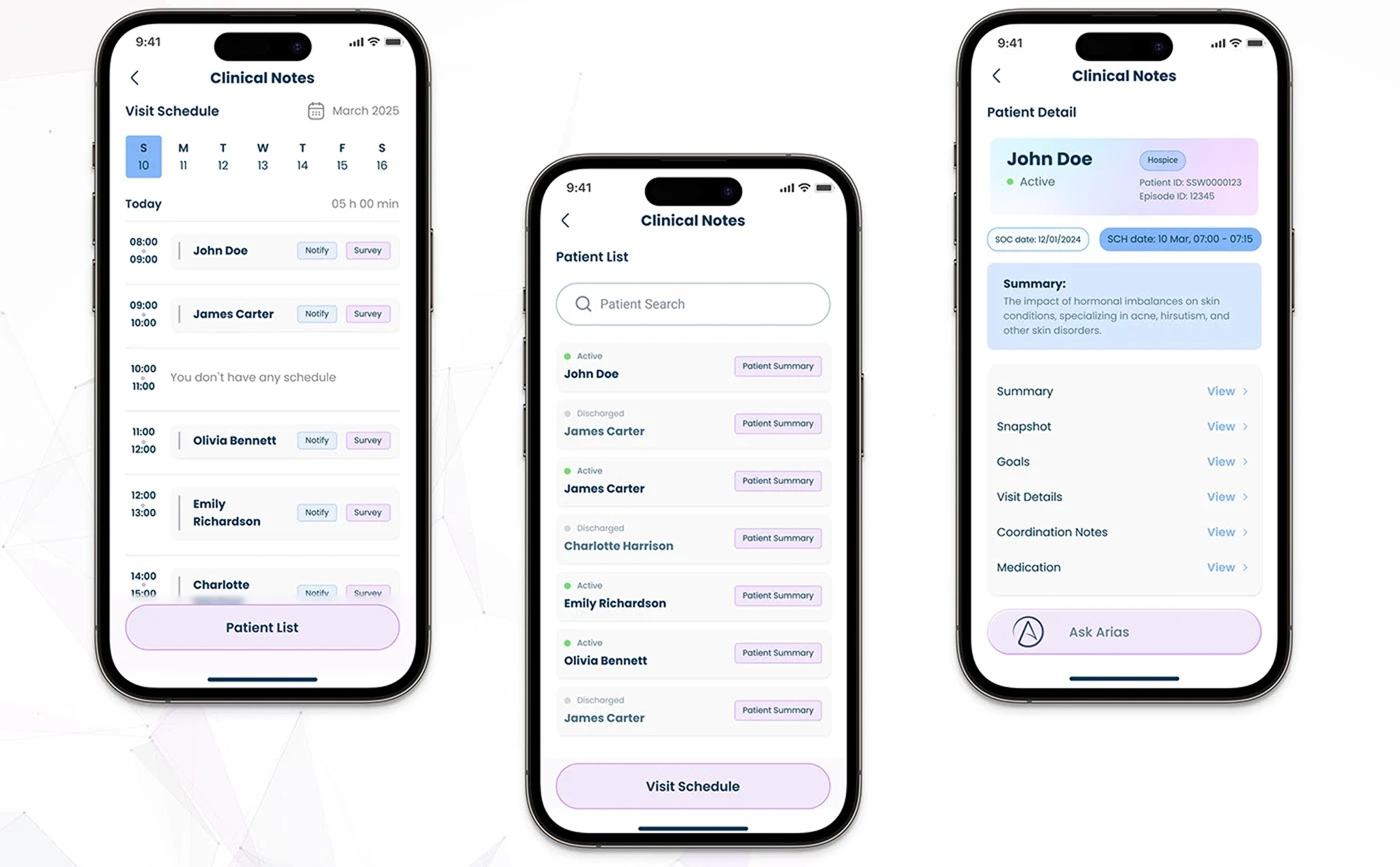 Overview of the functionality of the arias mobile app