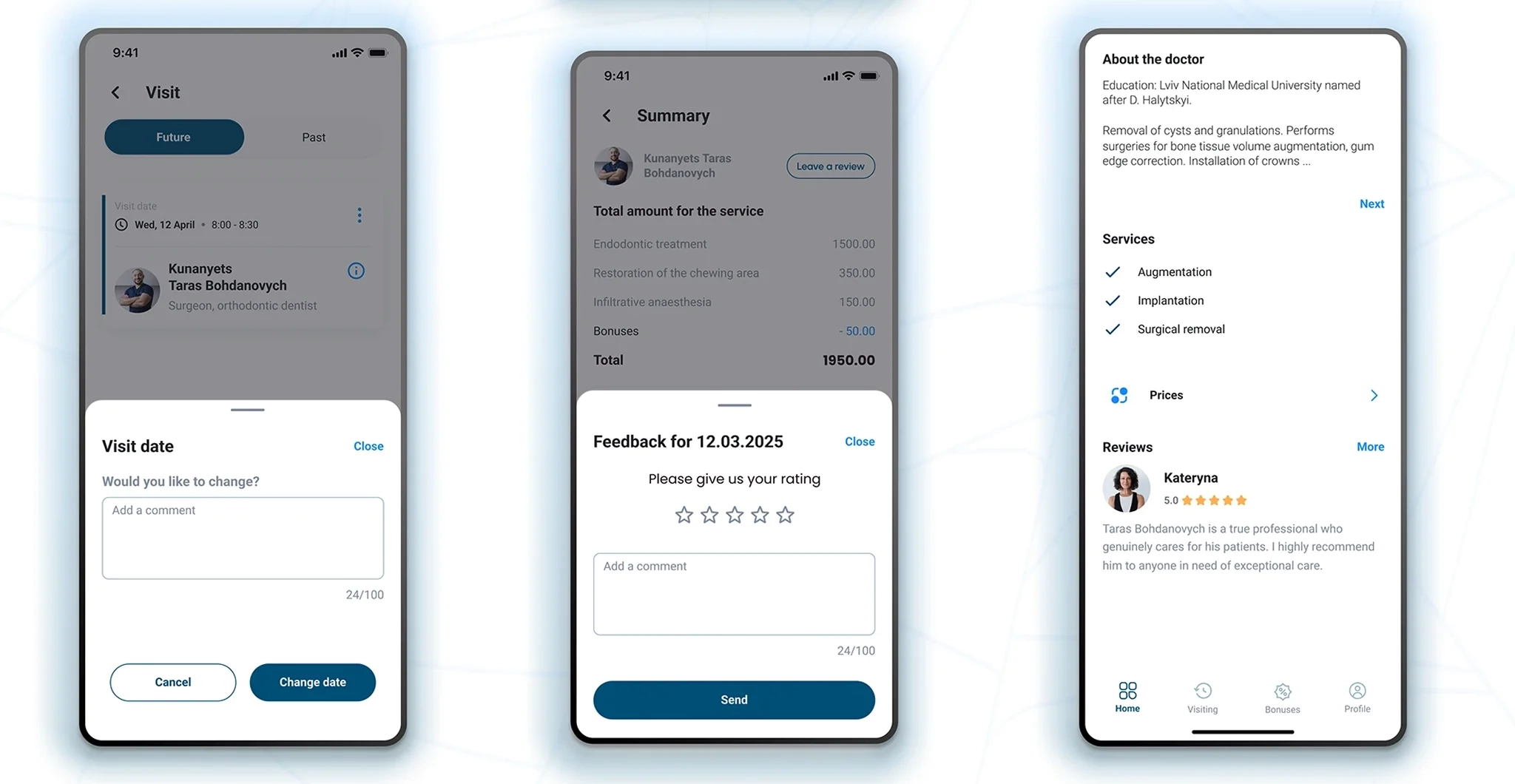 Overview of the functional capabilities of the bioclinic mobile application